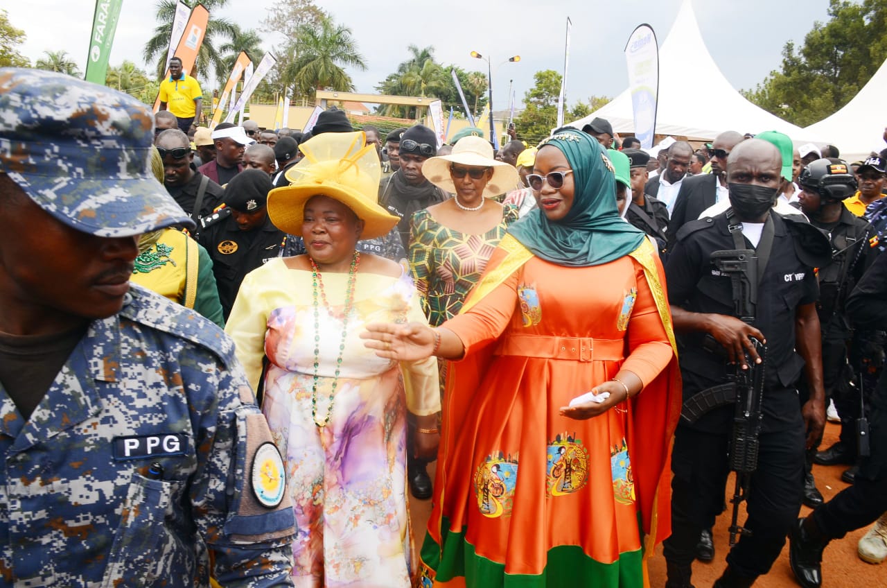 Prime Minister Robinah Nabbanja with KCCA Executive Director Hajjat Sharifah Buzeki touring the ICCIU Halal Village Expo at the KCCA City Festival 2025